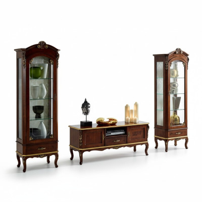 Armario de pared de sala de estar, vitrina, aparador de televisión, muebles de madera auténtica, armarios de Italia.