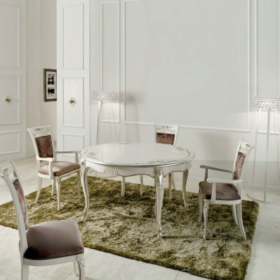 Muebles italianos Mesa de comedor 4 sillas Madera Conjunto de comedor Diseño clásico