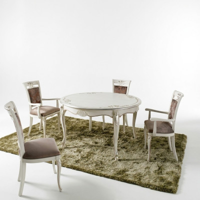 Muebles italianos Mesa de comedor 4 sillas Madera Conjunto de comedor Diseño clásico