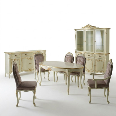 Mesa de comedor 5 sillas Vitrina Cómoda Juego completo de comedor 8 piezas Muebles Nuevos