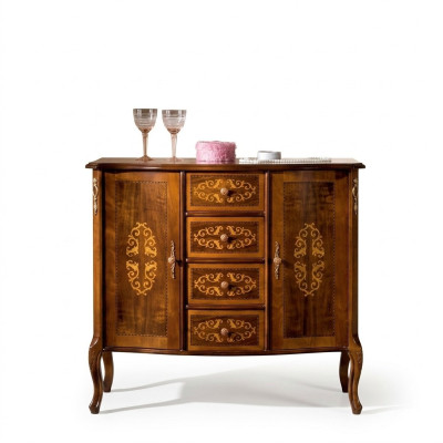 Muebles de estilo italiano, lujosas consolas de TV marrones estilo cómoda barroca antigua nueva.
