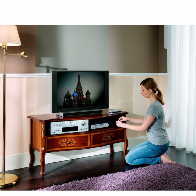 Mueble de televisión, mueble bajo para TV, armario, mesa de sala de estar, muebles de madera clásicos nuevos.