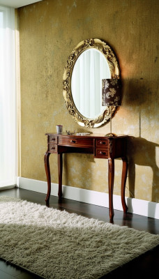 Muebles italianos, conjunto de 2 piezas, secreter con espejo de madera maciza estilo barroco.