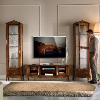 Conjunto de pared 3 piezas RTV 2x vitrina Diseño Muebles italianos Sala de estar Estilo barroco