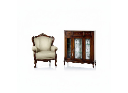 Muebles estilo barroco, comoda de madera, armario, vitrina, muebles de lujo, sillón.