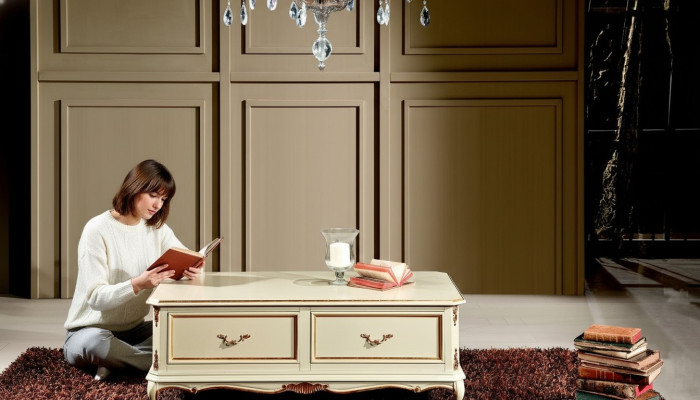 Madera Muebles italianos Estilo barroco Lujo Blanco Mesa de centro Sala de estar Mesa Nueva