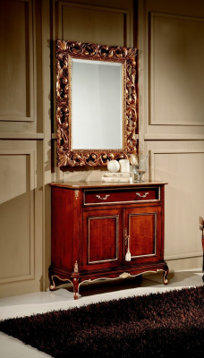 Muebles italianos de madera de 2 piezas. Estilo de muebles barrocos de lujo con cómoda y espejo.