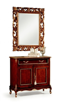 Muebles italianos de madera de 2 piezas. Estilo de muebles barrocos de lujo con cómoda y espejo.