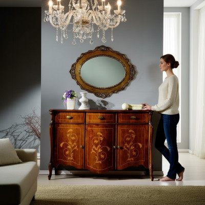 Diseño de muebles estilo barroco, cómoda y armario marrones de lujo de diseño de madera.