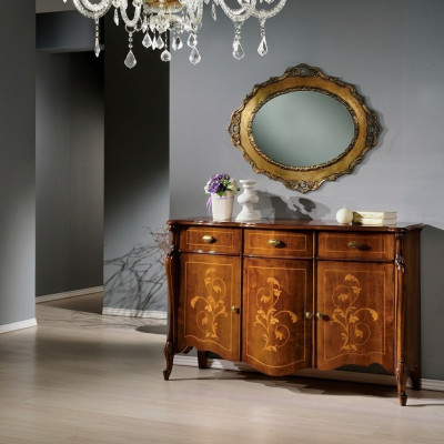 Diseño de muebles estilo barroco, cómoda y armario marrones de lujo de diseño de madera.