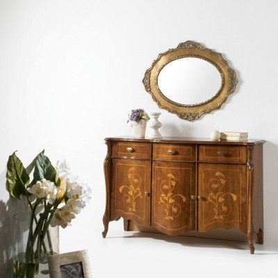 Diseño de muebles estilo barroco, cómoda y armario marrones de lujo de diseño de madera.