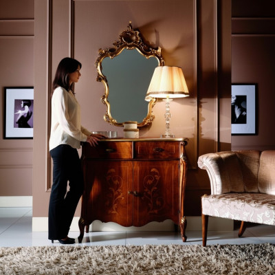 Muebles de lujo estilo barroco, conjunto de 2 piezas: cómoda con espejo, madera de lujo italiana.
