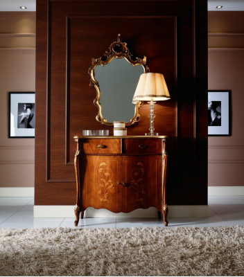 Muebles de lujo estilo barroco, conjunto de 2 piezas: cómoda con espejo, madera de lujo italiana.