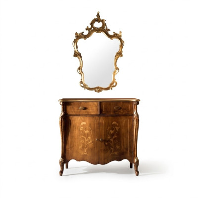 Muebles de lujo estilo barroco, conjunto de 2 piezas: cómoda con espejo, madera de lujo italiana.