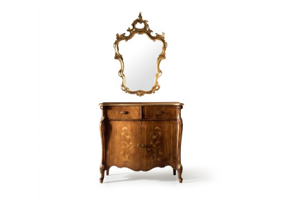 Muebles de lujo estilo barroco, conjunto de 2 piezas: cómoda con espejo, madera de lujo italiana.