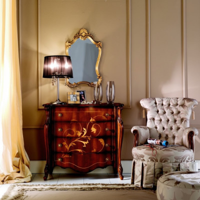 Mueble de diseño italiano, cómoda armario marrón, muebles de lujo de madera barroca.