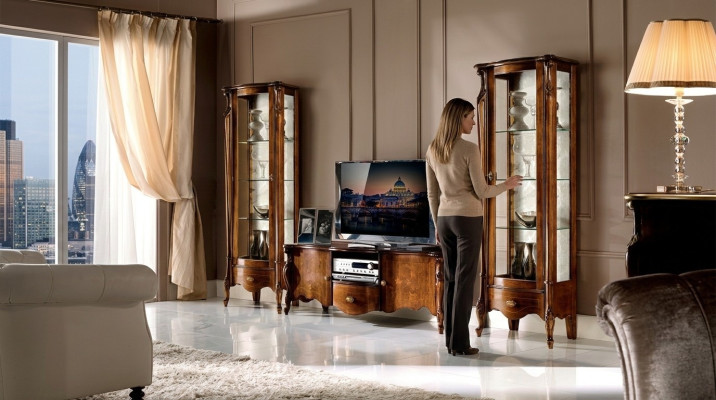 Mueble de salón de lujo de 3 piezas con 2 vitrinas, diseño de muebles italianos estilo barroco, nuevo.