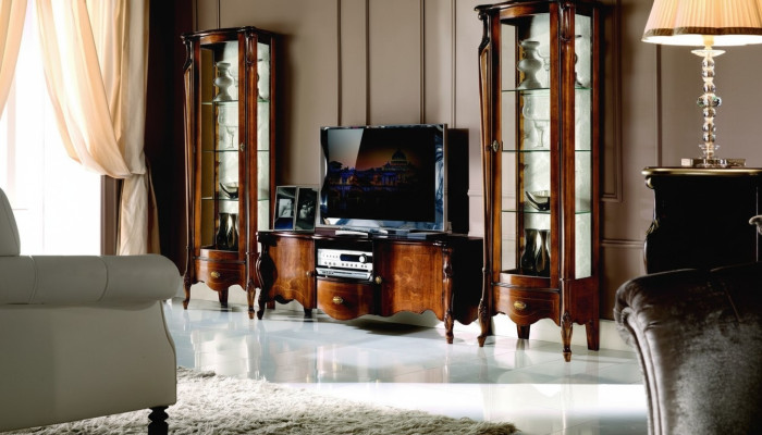 Mueble de salón de lujo de 3 piezas con 2 vitrinas, diseño de muebles italianos estilo barroco, nuevo.