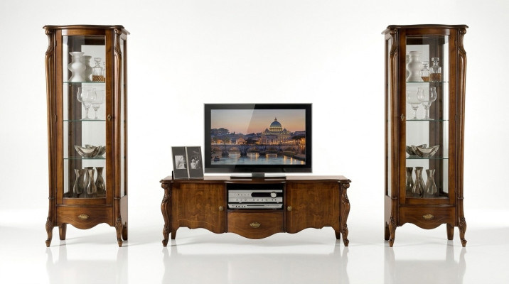 Mueble de salón de lujo de 3 piezas con 2 vitrinas, diseño de muebles italianos estilo barroco, nuevo.