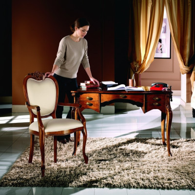 Muebles de madera de lujo de oficina de 2 piezas, escritorio y silla de lujo italiana.