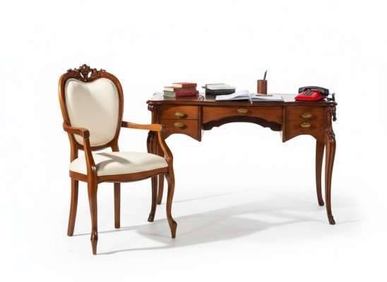 Muebles de madera de lujo de oficina de 2 piezas, escritorio y silla de lujo italiana.