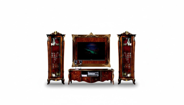 Juego de muebles de 4 piezas de mobiliario italiano con 2 vitrinas, aparador, mueble para TV y armario