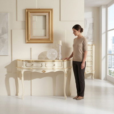 Muebles de diseño Estilo Barroco Lujo Mesa Consola Blanca Madera Mesa Italiana Mesas