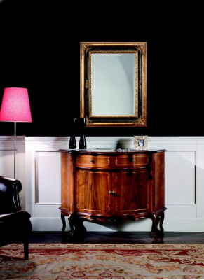 Muebles italianos, cómoda, armario, diseño marrón, estilo de lujo en madera barroca.