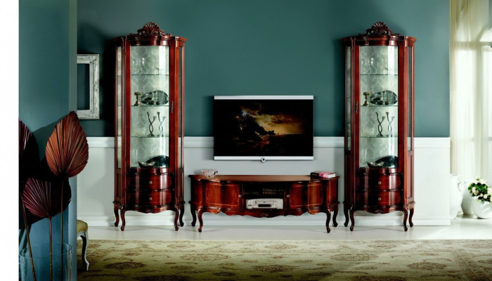 Diseño de muebles de salón de lujo italiano estilo vitrina armario barroco rococó set.
