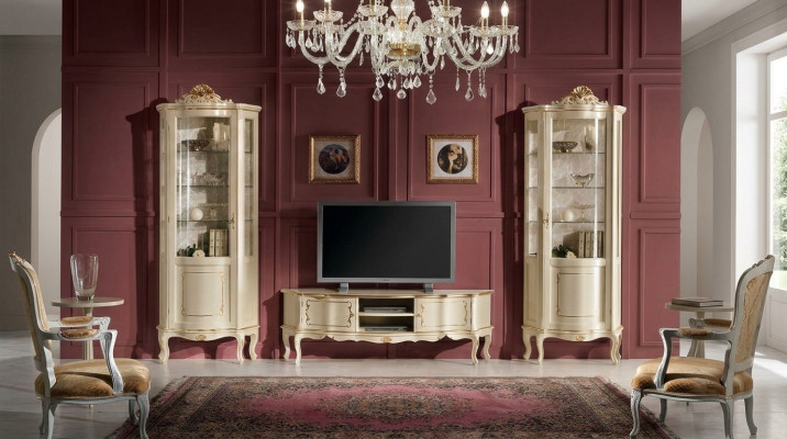Set de diseño de 3 piezas con 2 vitrinas, muebles de lujo italianos estilo barroco.