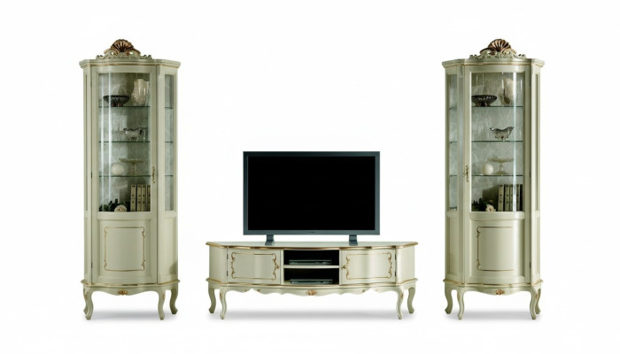Set de diseño de 3 piezas con 2 vitrinas, muebles de lujo italianos estilo barroco.
