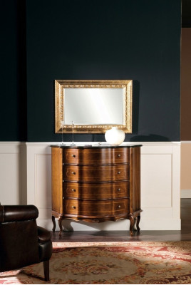 Cómoda de madera estilo barroco con espejo, juego de 2 piezas de lujo, italiana.