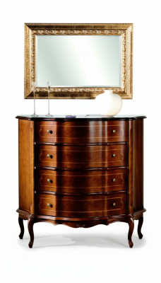 Cómoda de madera estilo barroco con espejo, juego de 2 piezas de lujo, italiana.