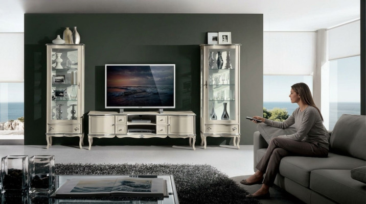 Conjunto elegante de 3 piezas con 2 vitrinas TV, muebles italianos, armario de pared.