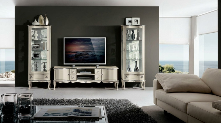 Conjunto elegante de 3 piezas con 2 vitrinas TV, muebles italianos, armario de pared.