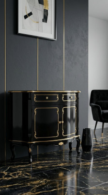 Muebles de madera de lujo de Italia, cómoda negra, armario de buffet de lujo.