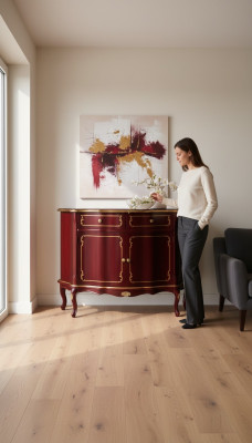 Muebles de madera de lujo italianos, aparador rojo, armario buffet para sala de estar.