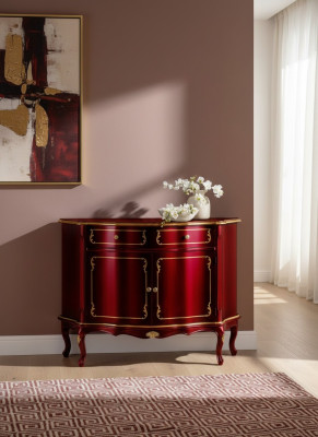 Muebles de madera de lujo italianos, aparador rojo, armario buffet para sala de estar.