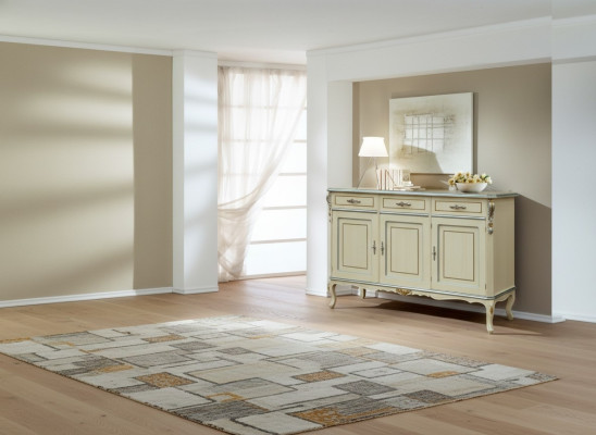 Muebles de madera de lujo de Italia en blanco. Gran aparador para sala de estar. Muebles nuevos.