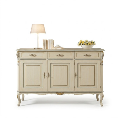 Muebles de madera de lujo de Italia en blanco. Gran aparador para sala de estar. Muebles nuevos.