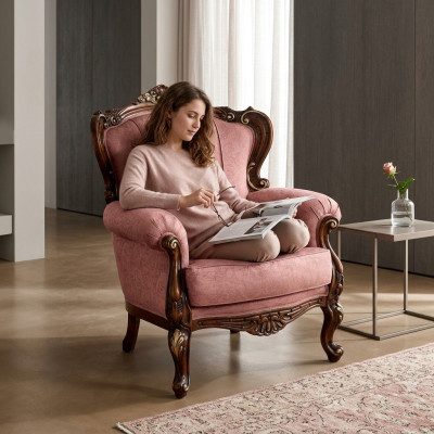 Envía sillas de diseño de lujo barroco rosa italiano, muebles de salón de madera nuevos.