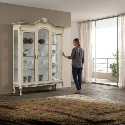 Diseño italiano de muebles de lujo de madera barroca armario vitrina blanco sala de estar xxl nuevo.
