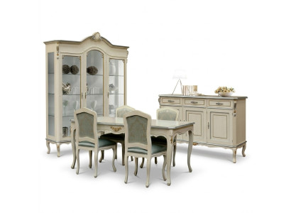 Juego de comedor de lujo de 5 piezas en blanco de madera, muebles 4 sillas mesa estilo barroco nuevo.