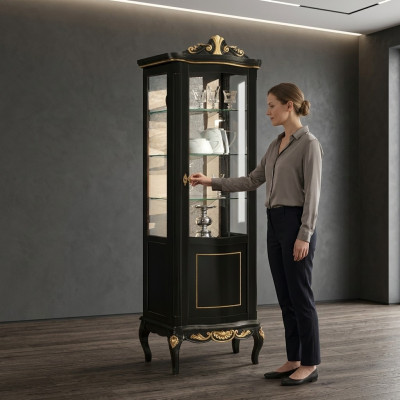 Diseñador de muebles de madera de lujo de estilo barroco italiano elegante vitrina de armario para sala de estar.
