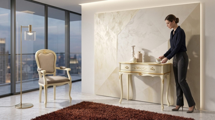 Muebles consejo de diseño barroco italiano de madera marrón.