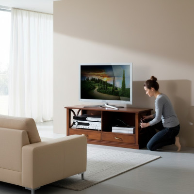 Mueble de televisión de lujo, aparador italiano de madera de estilo barroco para la sala de estar.