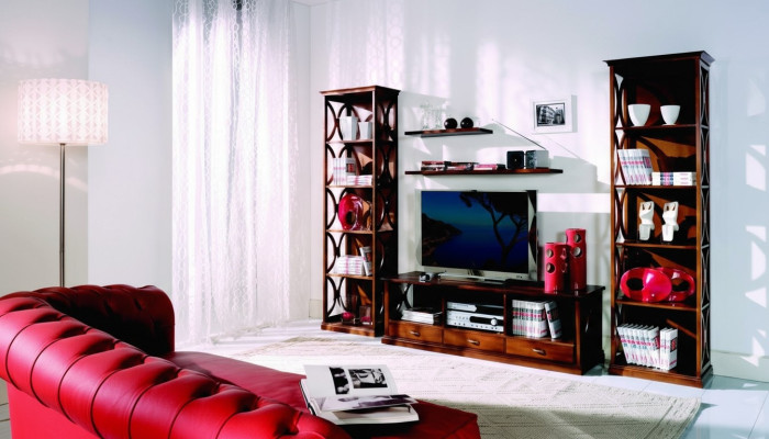 Conjunto de lujo de 5 piezas para sala de estar: armario de TV, 2 estanterías de libros y 2 muebles estantes.