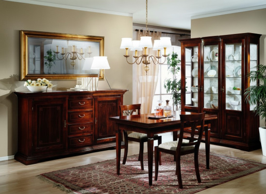 Mesa de comedor 2 sillas Vitrina Cómoda Espejo Conjunto completo de comedor de 6 piezas nuevo
