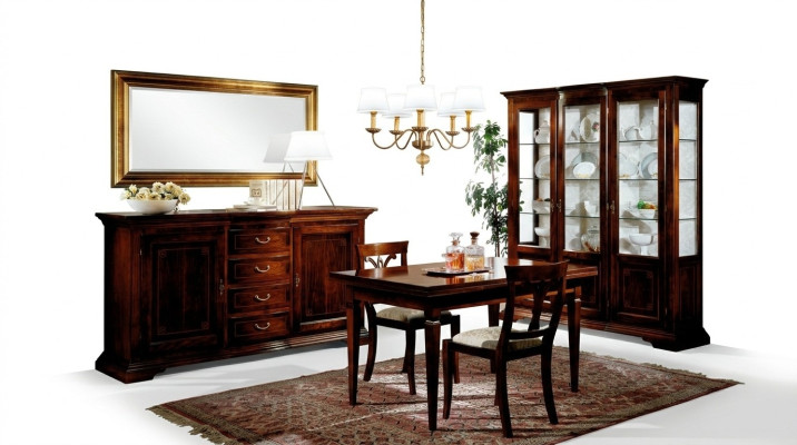 Mesa de comedor 2 sillas Vitrina Cómoda Espejo Conjunto completo de comedor de 6 piezas nuevo
