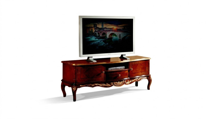Diseño de gabinete de televisión barroco de madera con 2 puertas, cajón y estante en Italia.